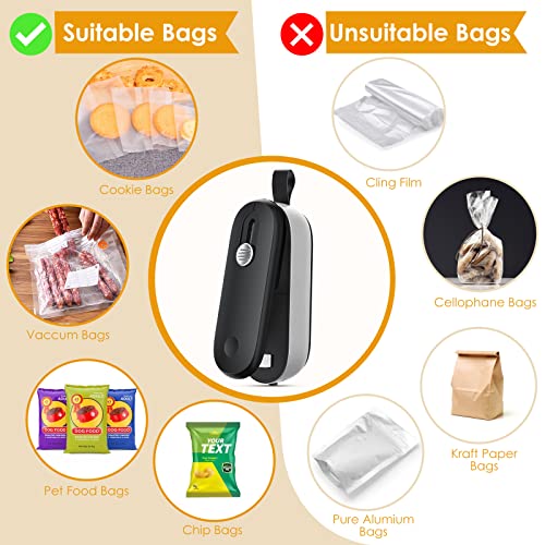 FEPPO Mini Bag Sealer, 2 in 1 Bag Sealer Heat Seal with Cutter, Portable Vacuum Sealer Handheld Bag Resealer Machine with Lanyard for Plastic Bags Food Snack Storage (Batteries Included)