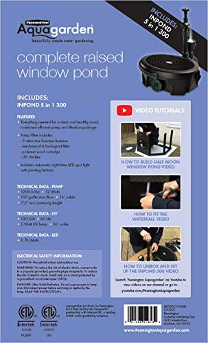 Pennington Aquagarden, Affinity Half-Moon No-Standing Pond, Water Feature Pool, Includes Inpond 5 in 1 300 Pond & Water Pump with UV Clarifier, 89 Gallon Decking Pond, Three Fountain Displays, Mocha