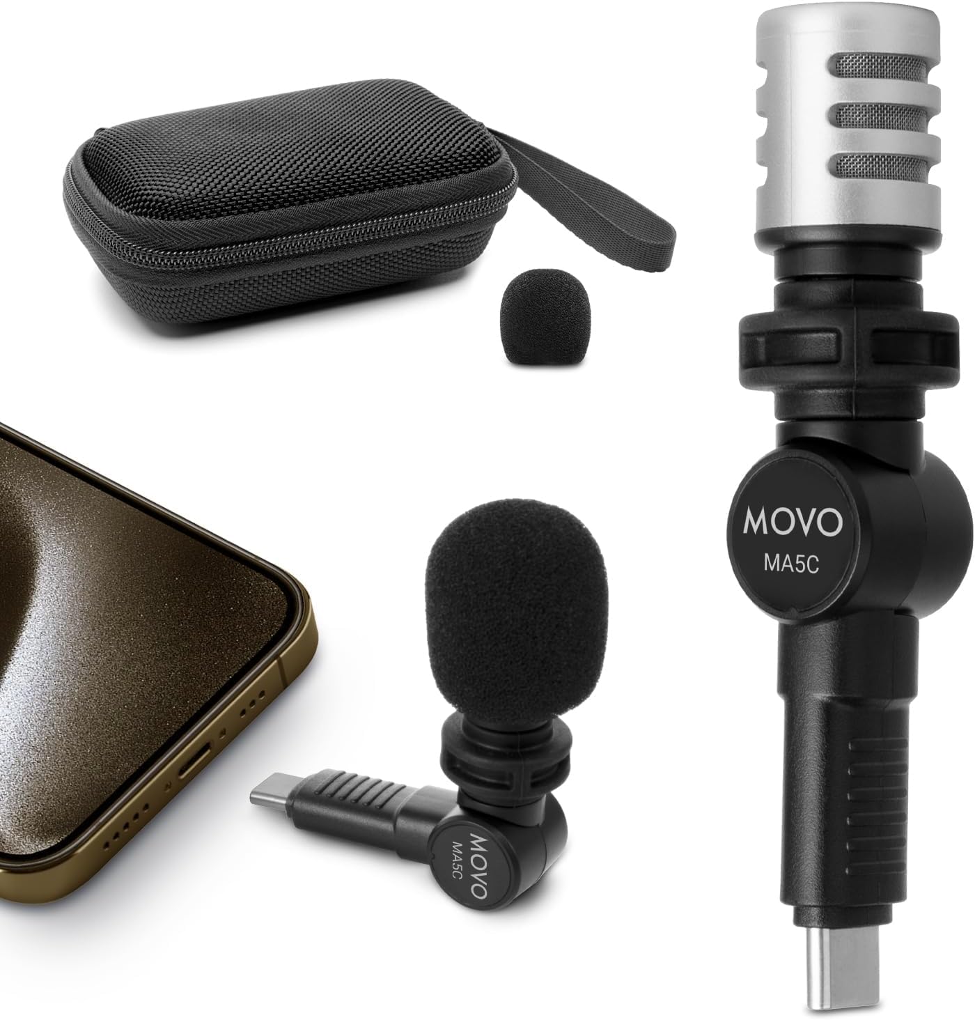 Movo External USB-C Microphone for iPhone 15/16 - Mic for iPhone 15/16, USB-C Devices - Portable Condenser Shotgun Mic for Video Recording, Voiceover, Interview, Travel, Vlogging, YouTube