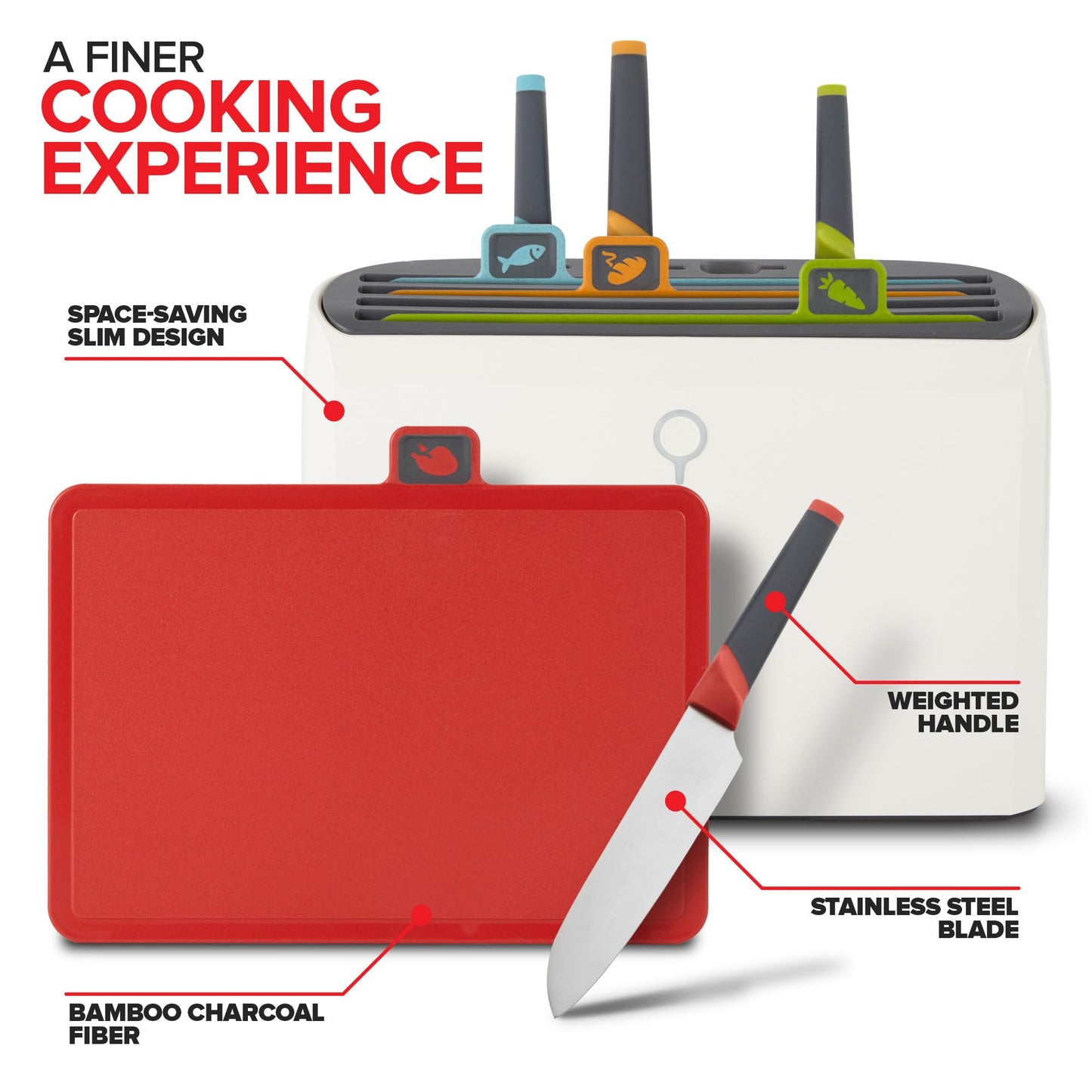 Modern Innovations Smart Cutting Boards and Knife Set, Self Cleaning Cutting Board & Knives Holder, Color Coded Cutting Board Set With Knives, All-In-One Cleaning Knife and Cutting Board Set