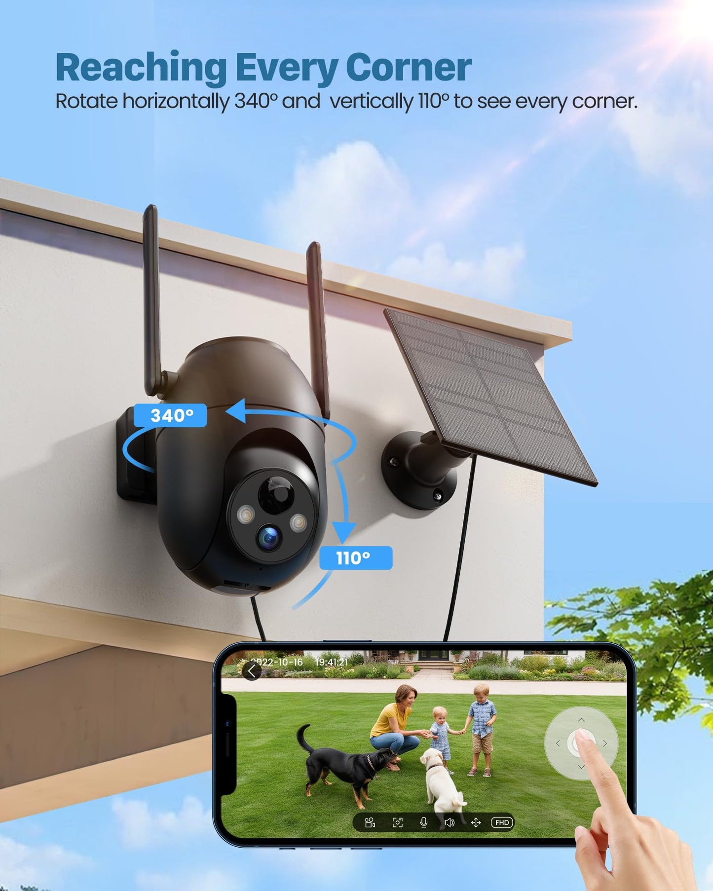 Security Cameras Wireless Outdoor: Solar Cameras for Home Security Battery WiFi Cameras Outside Surveillance Camera PTZ 360° CCTV Camera System with Floodlight Color Night Vision Motion Sensor Alarm